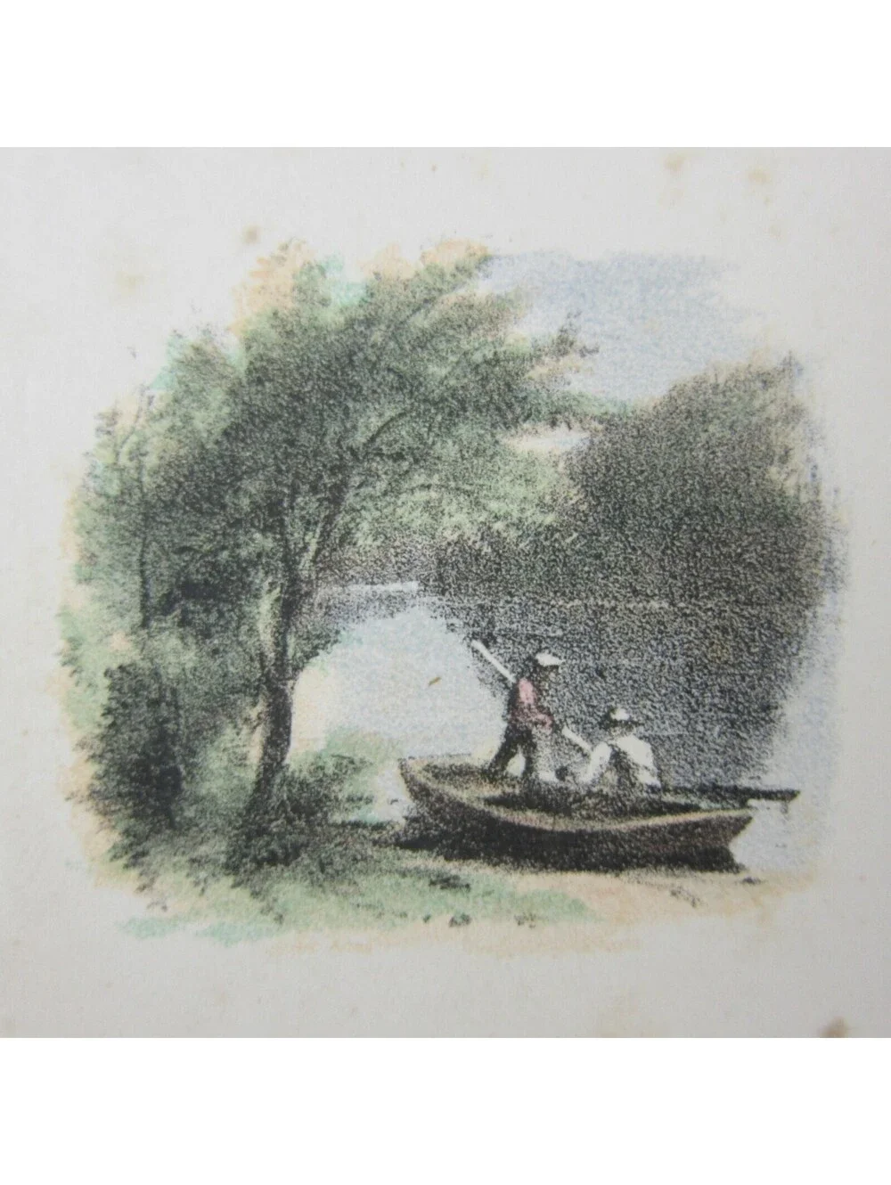 Color Lithograph Print Winter Landscape Snow House & Trees Bitter Cold Antique